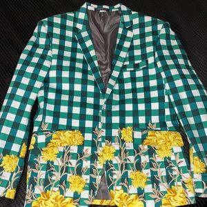 Men Checkered Floral Blazer